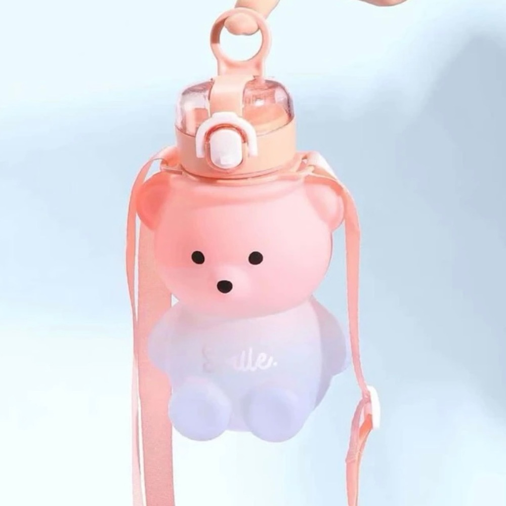 Random bear water bottle with straw